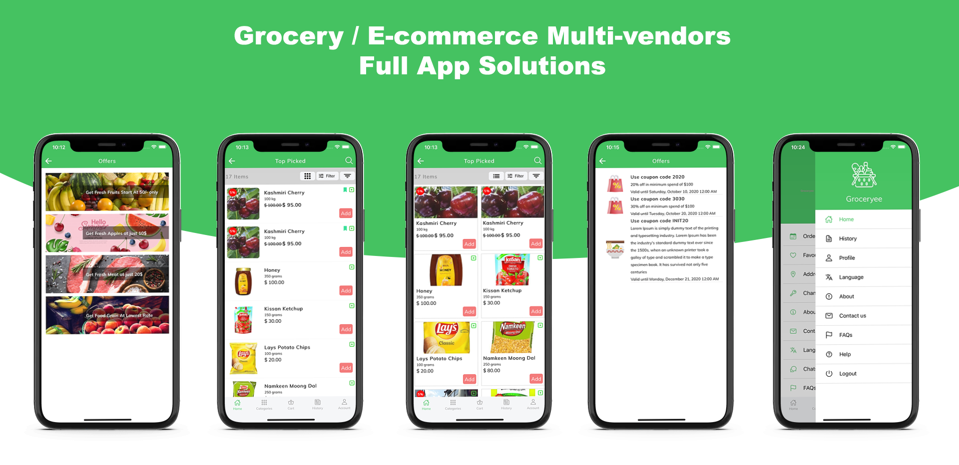 Grocery ecommerce delivery services - Multi vendors(Android + iOS + Website) ionic 5 / CodeIgniter